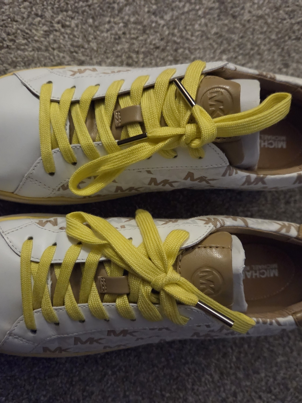 Michael Kors Womens White Sneakers with Yellow Laces